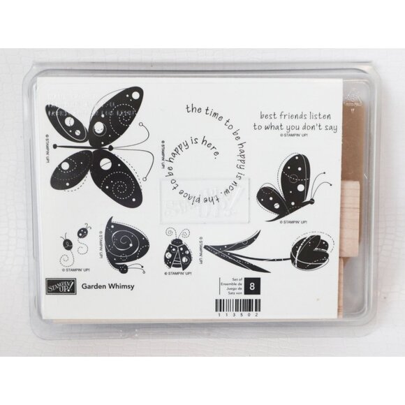 8 Vintage Rubber Stamp Garden Whimsey Stampin Up Butterfly Snail Ladybug Tulip B - Picture 1 of 2